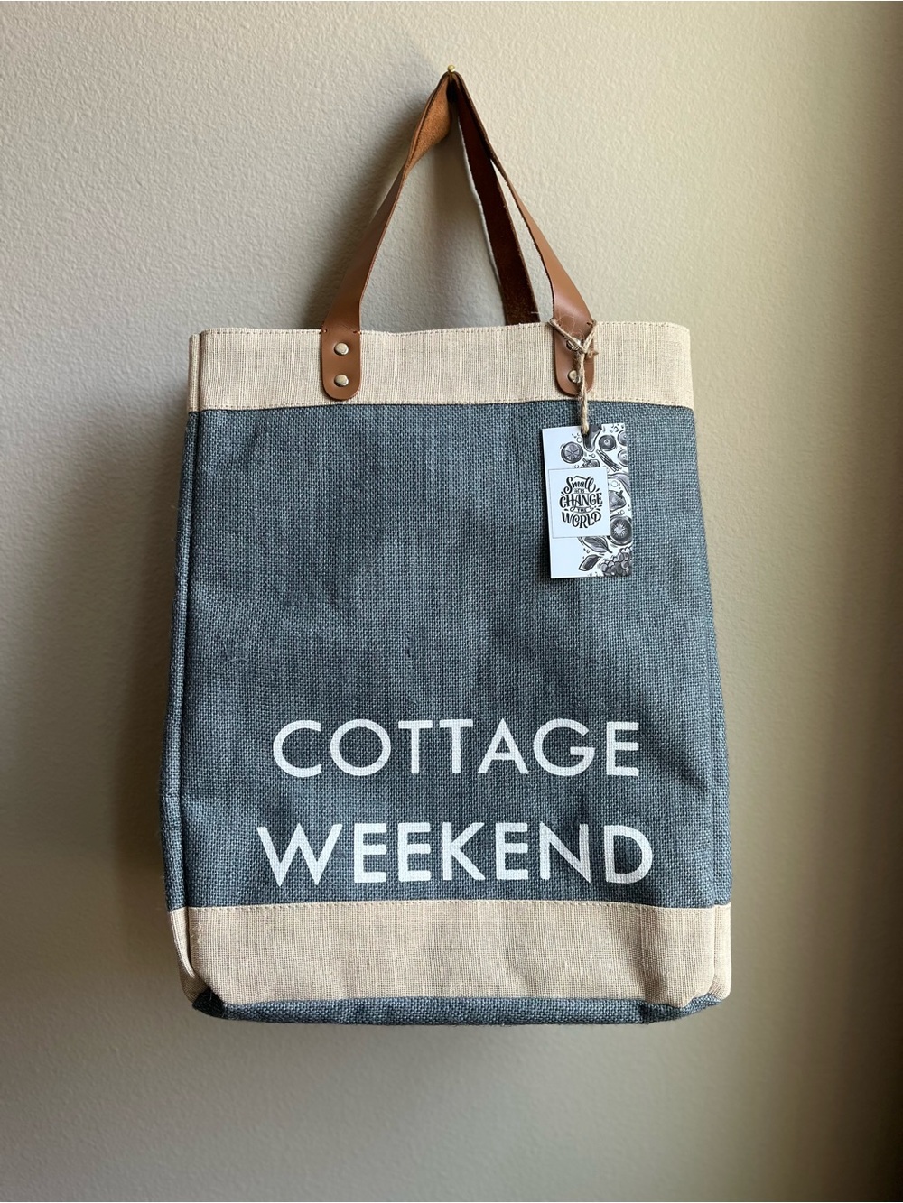 Large Canvas Grocery Tote Bag, Leather Handles, Shoulder
Bag with Pockets